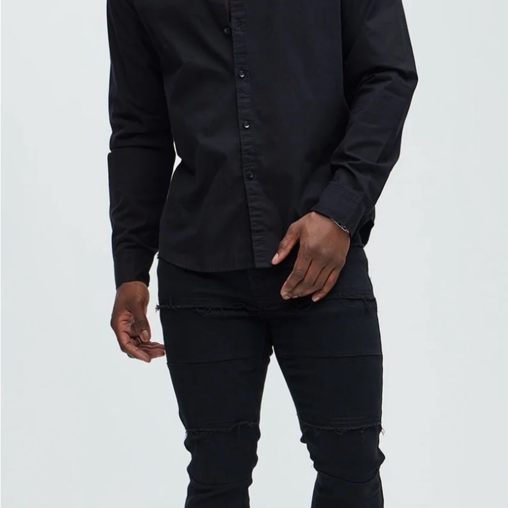 Ryland Cotton Long Sleeve Button Up Shirt - Black